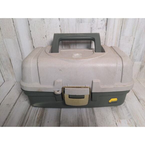 Vintage Plano Tackle Box 1 Extending Tray Compartments, green & gray - Picture 2 of 9